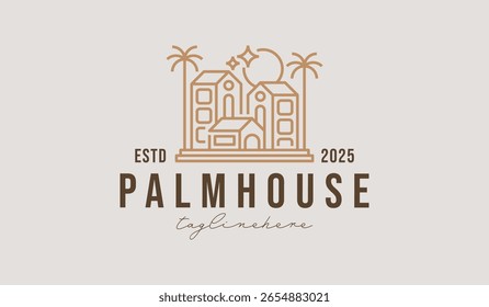 Plantilla del logotipo de Palm House. Símbolo creativo premium universal. Ilustración vectorial. Plantilla de diseño minimalista creativa. Símbolo de la identidad empresarial Corporativa