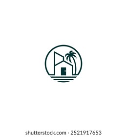Palm house minimalist logo design vector icon illustration with circle line