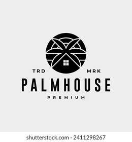 PALM HOUSE RESORT BEACH SUN VINTAGE BLACK COLOR LOGO VECTOR ICON ILLUSTRATION