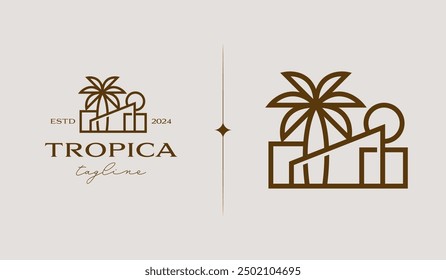 Plantilla de Logo de Palm House Resort. Símbolo creativo premium universal. Ilustración vectorial. Plantilla de diseño minimalista creativa. Símbolo de la identidad empresarial Corporativa