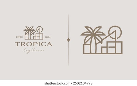 Palm House Resort Logo Template. Universal creative premium symbol. Vector illustration. Creative Minimal design template. Symbol for Corporate Business Identity