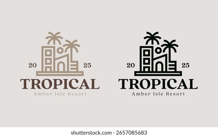 Plantilla de Logo de Palm House Resort. Símbolo creativo premium universal. Ilustración vectorial. Plantilla de diseño minimalista creativa. Símbolo de la identidad empresarial Corporativa
