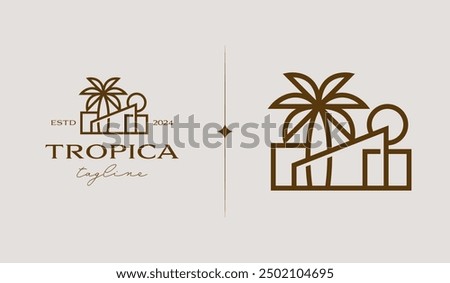 Palm House Resort Logo Template. Universal creative premium symbol. Vector illustration. Creative Minimal design template. Symbol for Corporate Business Identity