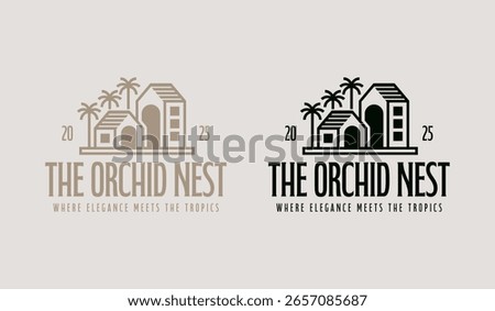 Palm House Resort Logo Template. Universal creative premium symbol. Vector illustration. Creative Minimal design template. Symbol for Corporate Business Identity
