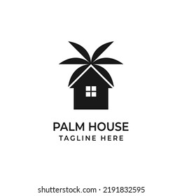 Palm House Tree Home Logo Design Vector Illustration