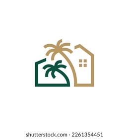 palm house tree home logo vector icon illustration