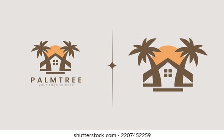 Vorlage für das Logo des Palmenbaums. kann für tropische Strandhotels oder Resort-Logo-Design Vektorgrafik verwendet werden