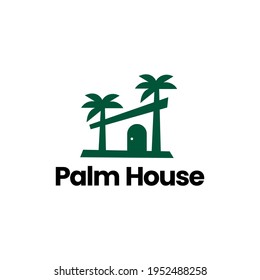 icono del vector del logotipo tropical de la casa de palmas