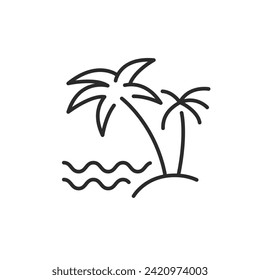 Palm icon. Coconut tree on sand beach or island simple line icon isolated on white background. Vector illustration