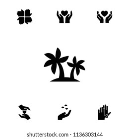Palm icon. collection of 7 palm filled icons such as hand with seeds, hands, hands holding heart. editable palm icons for web and mobile.