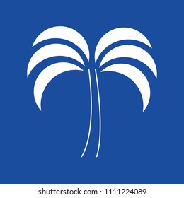 Palm icon illustration. Simple palm vector image. White palm tree placed on blue background. Exotic vacation tropical theme.