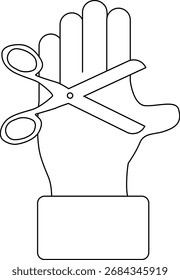 palm icon and scissors icon with black background.with black lines