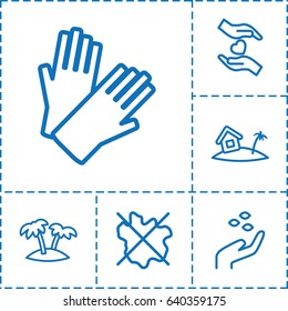 Palm icon. set of 6 palm outline icons such as hand with seeds, no wash, gloves, hands holding heart, palm