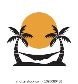 palm icon with sun sign symbol, vector eps 10