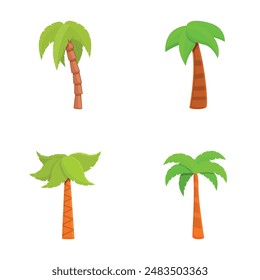 Iconos de la palma conjunto de dibujos animados Vector. Palmera tropical verde. Planta exótica