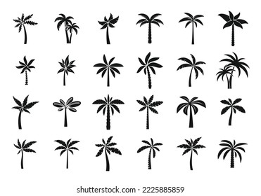 Palm icons set simple vector. Hawaii tree. Island coconut