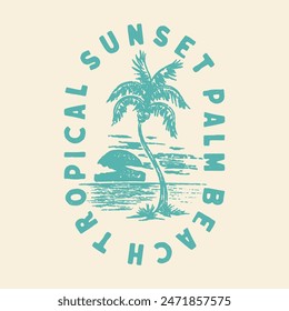 palmera ilustración tropical gráfico playa diseño sunset badge sunrise vintage verano