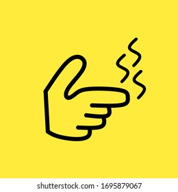Palm. index finger pointing forward smoke. the other fingers are clumping