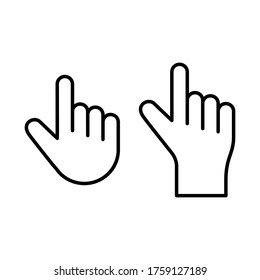 Palm mit Zeigefinger. Zwei verschiedene Hände. Setzen Sie den Touchscreen ein oder klicken Sie auf lineares Symbol. Schwarze einfache Illustration des Cursors, Zeiger, Richtung. Contour einzeln auf weißem Hintergrund