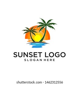 palm island on summer sunset logo 