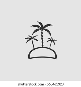 Palm island - Travel icon flat. Black pictogram on grey background. Vector illustration symbol