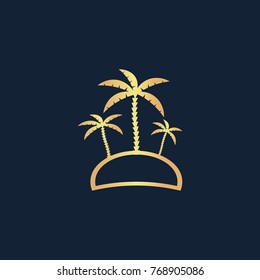 Palm island - Travel icon flat. Simple gold pictogram on dark background. Vector illustration symbol