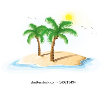 Palm island, with two palm trees, EPS 10
