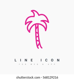 Palm isolated minimal single flat linear icon for application and info-graphic. Resort line vector icon for websites and mobile minimalistic flat design.