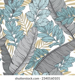 Palm jungle leaves pattern design, tropical print, vector illustration. 3D Illustration
