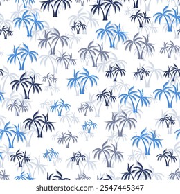 Palm jungle seamless pattern. Fabric print with trees. Paradise vector background design. Hawaii style wallpaper Beautiful palm silhouette travel pattern.
