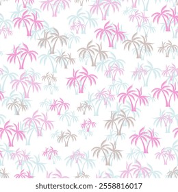 Palm jungle seamless pattern. Fabric print with trees. Paradise vector background design. Hawaii style wallpaper Palm plant simple illustration. Vacation cloth textile print.