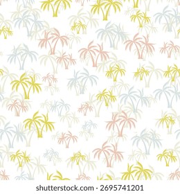 Padrão sem emenda da selva da palma. Impressão em tecido com árvores. Projeto de fundo de vetor natural. Papel de parede estilo Havaí. Roupa de banho colorida caribenho bonito padrão.