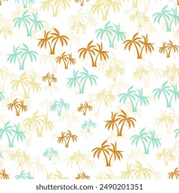 Palm jungle seamless pattern. Textile print with trees. Natural vector background design. Tropic style wallpaper. Palm plant simple illustration. Vacation cloth textile print.