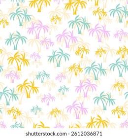 Palm jungle seamless pattern. Textile print with trees. Natural vector background design. Hawaii style wallpaper Island nature fashion graphic.