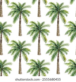 Palm jungle vector seamless pattern. Textile print with trees. Natural background design. Hawaii style wallpaper. Island nature fashion graphic. Coconut palm trees endless design.