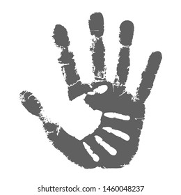 Palm kid on the palm adult man icon. Handprints graphic signs isolated on white background. Vector illustration
