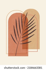 Palm leaf and arches wall art abstract illustration poster.