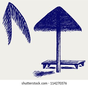 Palm Leaf Beach Umbrella. Doodle style
