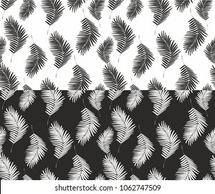 palm leaf black white seamless vector pattern