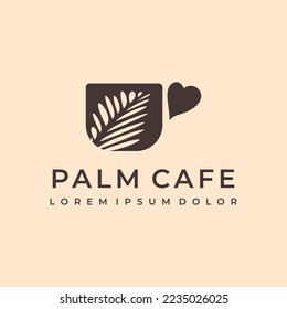 palm leaf cafe logo design illustration