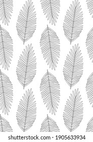 Palmblätterfarbseite. Rahmenvektorgrafik. Palmenblatt als tropischer Zweig im Format a4. Farbloses Farbbuch für Erwachsene. Nahtloses Muster. Tropisches Farbbuch. Vektorgrafik