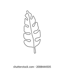 Palm leaf continuous line drawing. One line art of leaves, plants, herb,Tropical leaves, Jungle botanical.
