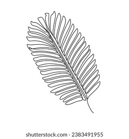 Palm leaf continuous one line drawing. Vector illustration isolated. Minimalist design handdrawn.