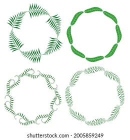 Palm leaf floral border or frame set, plant leaf silhouette and tropical palms frond. Coconut leaf branch, tropical jungle beach tree frond