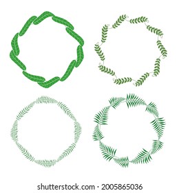 Palm leaf floral border or frame set, plant leaf silhouette and tropical palms frond. Coconut leaf branch, tropical jungle beach tree frond