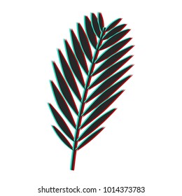 Palm leaf with glitch effect. Color channel distorted vector illustration of tropical exotic palm leaf. 