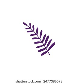 Palm leaf icon. Purple herb branch, tropical foliage flat vector illustration. Floral design element, botanical symbol, single plant isolated on white background