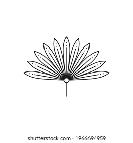 Palm Leaf Symbol im Trendy Minimal Liner Stil. Vektor getrocknetes Tropenleaf-Emblem. Boho-Blumenillustration zum Erstellen von Logos, Mustern, T-Shirt-Prints, Tattoo-Design, Social Media-Post und Geschichten
