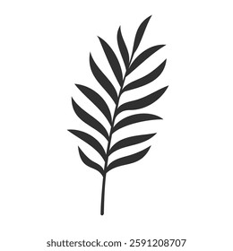 Palm leaf isolated on white background. Black palm leaf silhouette. Tropical tree. Coconut plant. Vector illustration