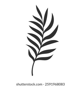 Palm leaf isolated on white background. Black palm leaf silhouette. Tropical tree. Coconut plant. Vector illustration